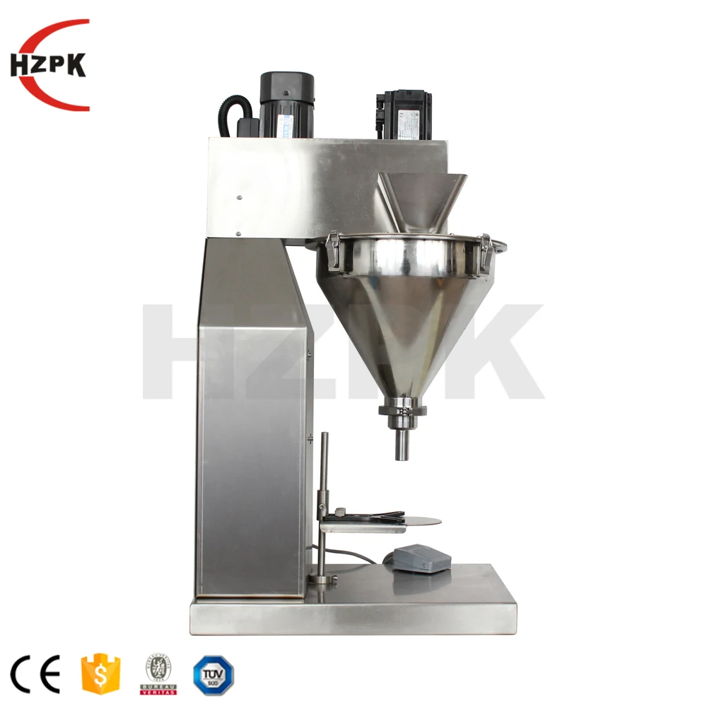 HZPK Small Semi Automatic Table Top Dry Sachet Milk Cosmetic Chemical Powder Weighing Dosing Filling and Bottle Packing Machine