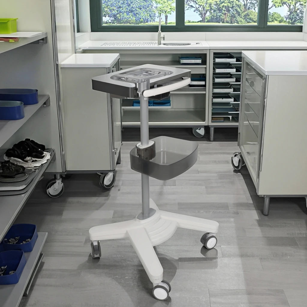 Modern Pneumatic Medical Probe Trolley Aluminum Alloy with Storage Basket CE Certified for Hospital School Dining & Hotel Use 6