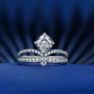 Romantic Custom Fine Jewelry 925 Sterling Silver Engagement Wedding Rings for Women Sapphire Gemstone & Gold Plating for Gifts