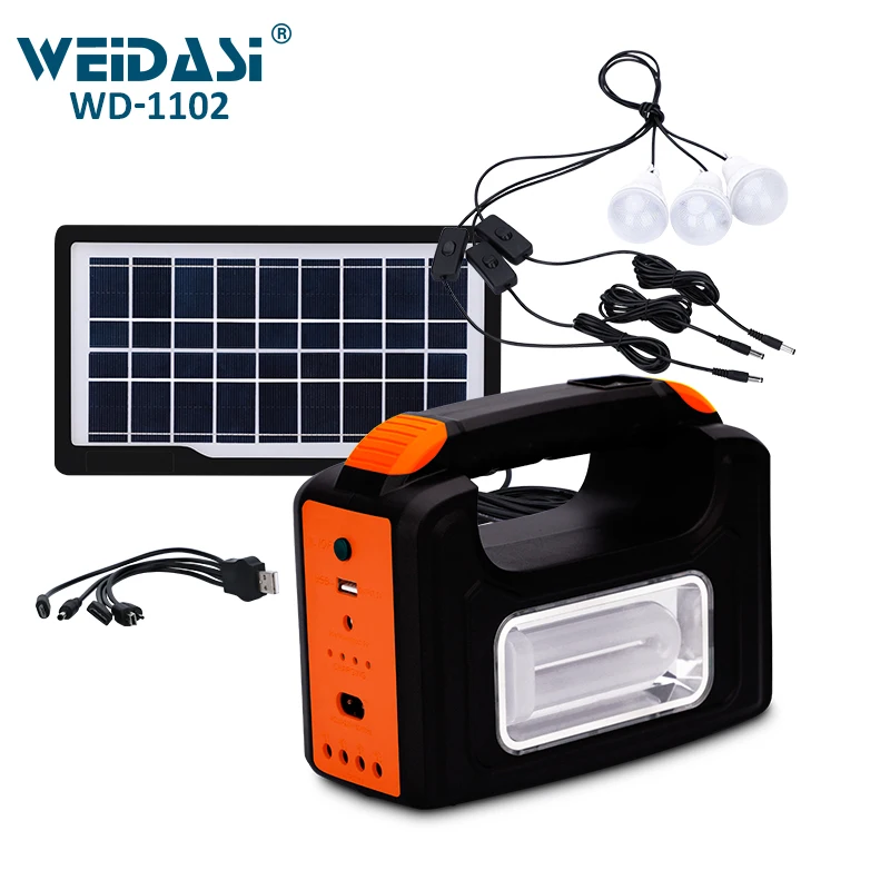 Weidasi Usb Output Portable Emergency Solar Home Lighting Kit Emergency Light with Solar Panel Charging for Wholesale