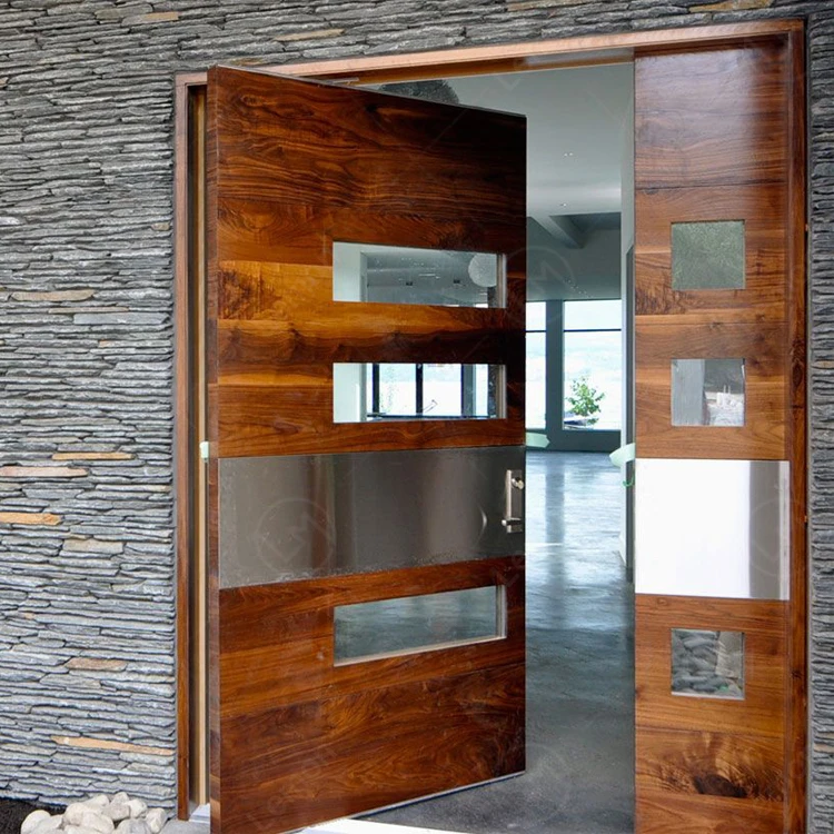 Australian Design Large Commercial Timber Panel Entry Pivot Door Exterior Modern Solid Wood Front Door for Houses