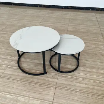 Shengfang Factory Customizable Modern Living Room Table Sintered Stone  Marble Pattern  Rock Ceramic Coffee Table