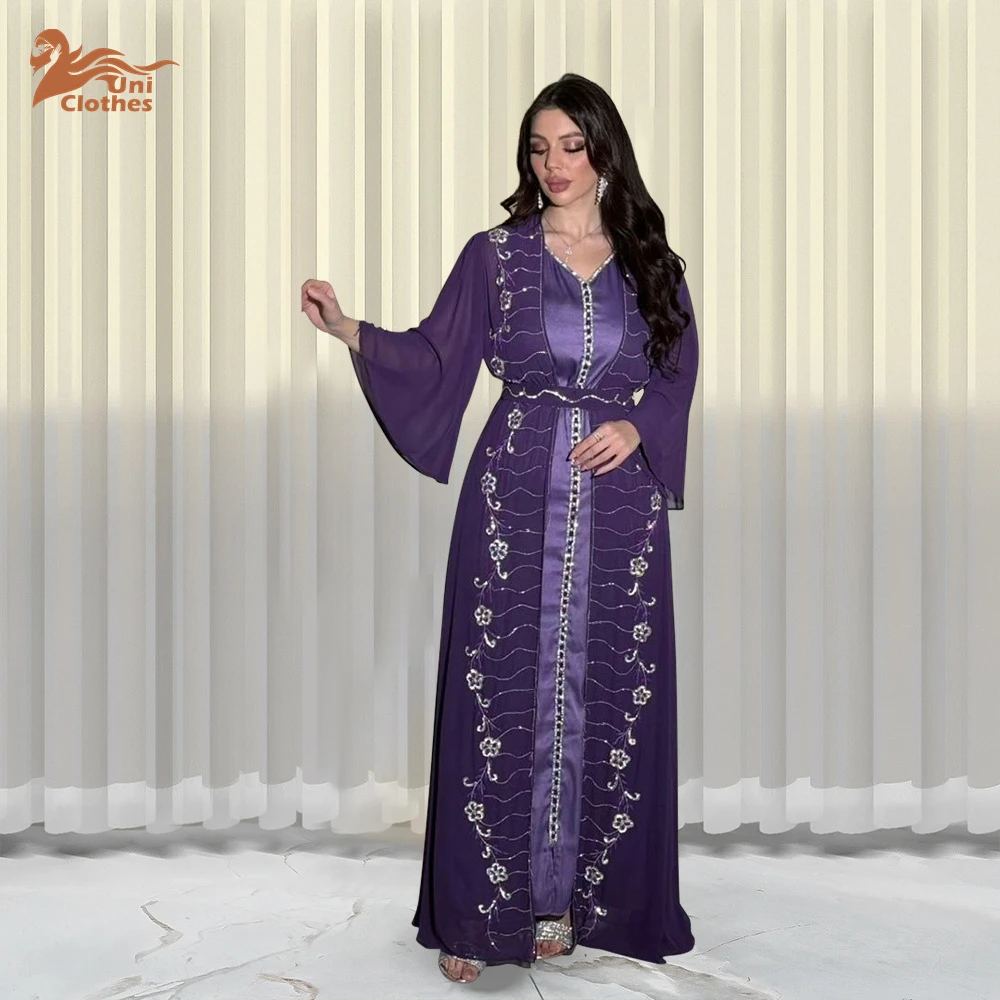 purple dress in dream islam Embroidered Gown for Special Occasions, Muslim Arabic Wedding Dress for Women & Takchita