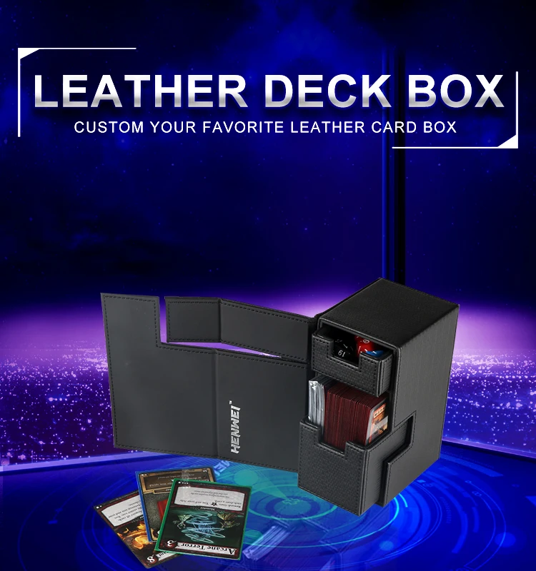 Premium Pu Leather Game Deck Box Tray Closure Twin Flip Deck