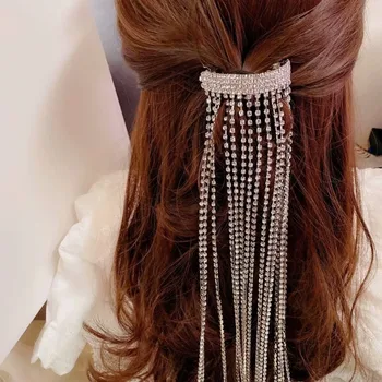 Long tassel chain hair accessories rhinestone net red new Korean exaggerated temperament fairy air back clip hair chain
