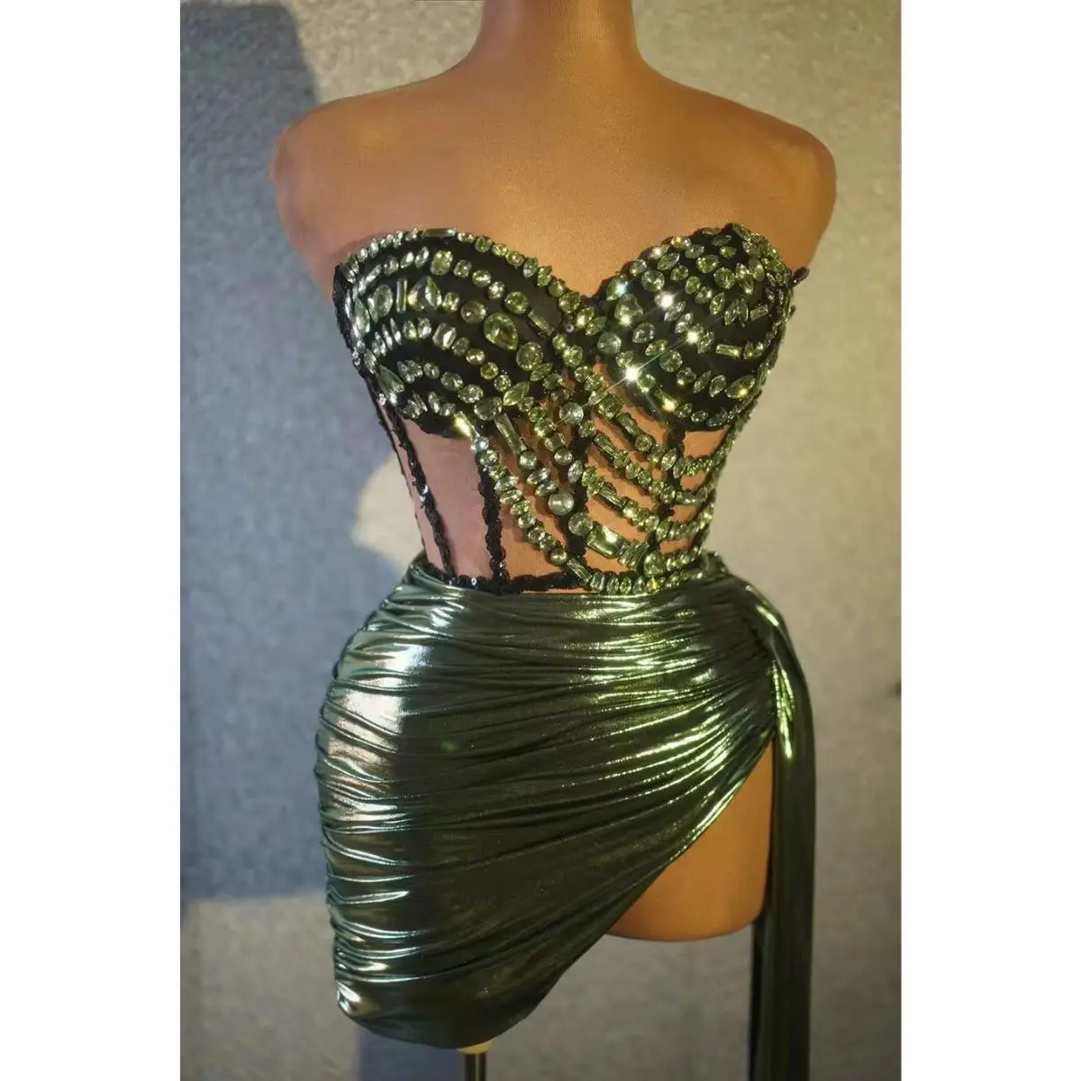 long ankle length dresses Long Sleeves Sequins Ankle Length Mother Of The Bride Dress, Dark_Green