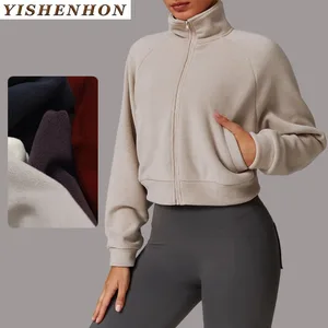 YISHENHON 2026 Women's Winter Coat High Quality Windproof Yoga Jacket Standing Collar Outdoor Sport Fitness Warm Brushed Jacket
