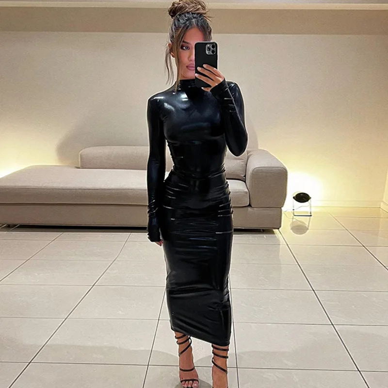 chinese dress ladies Long Sleeve Bodycon Maxi Dress in Lurex Knit main image 0