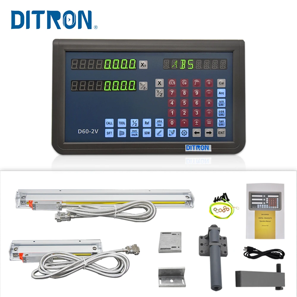 DITRON Dro 2 Axis 3 Axis Metal Case Digital Readout Display with Linear Glass Scale for Milling Lathe Machine