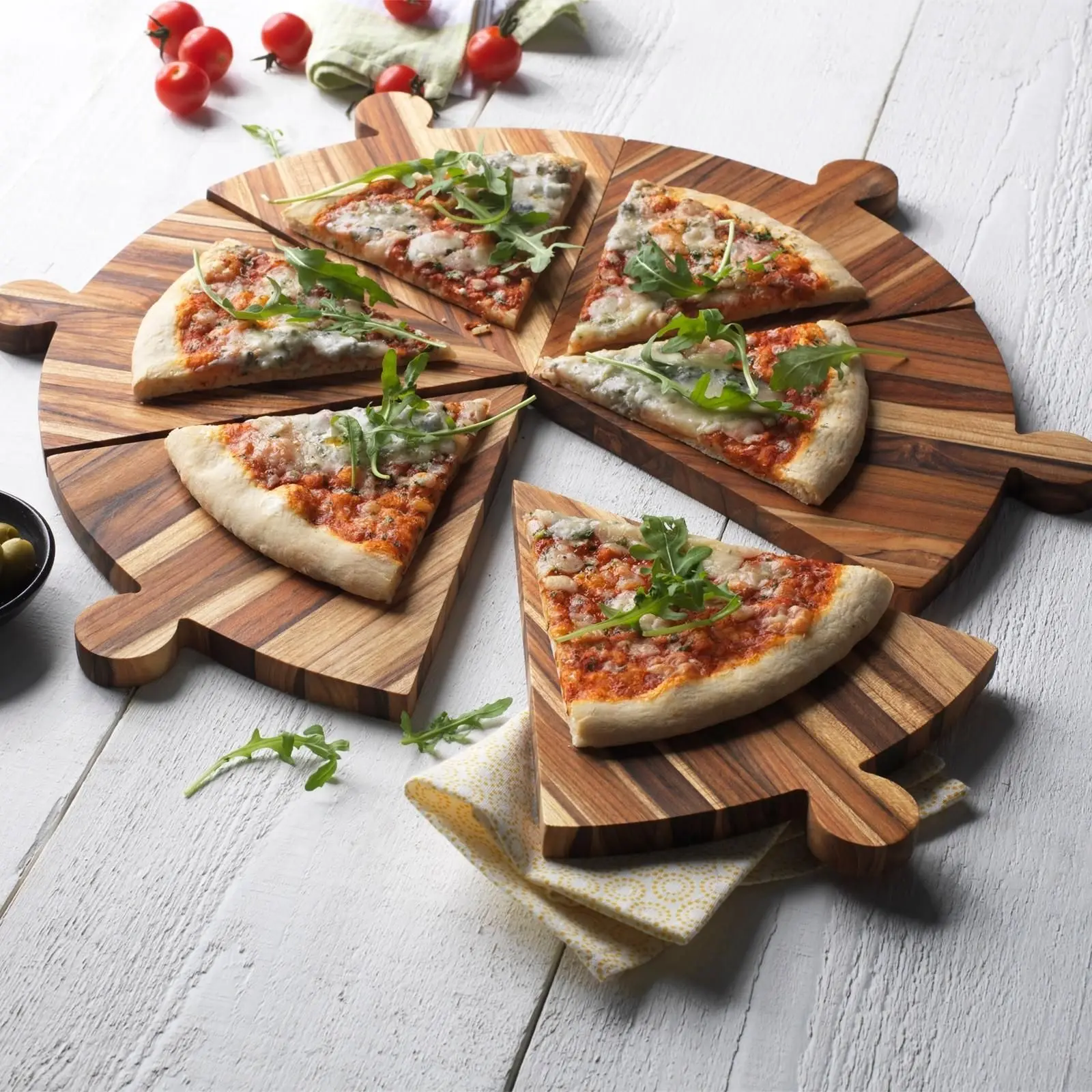 Custom Wood Pizza Serving Platter Set Detachable Pizza Trays with Handles Pizza Board Multi Functional Coaster/Cutting Board