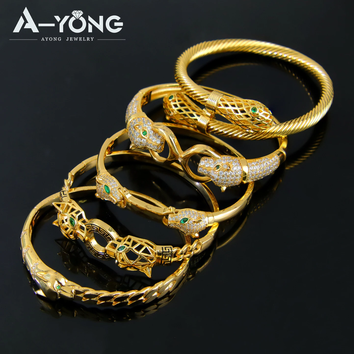 High End Luxury Design Leopard Snake Jewelry Women Elegant Animal 18k Gold  Zircon Bangles Wholesale