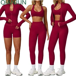 Wholesale Women Gym Fitness Sets 4 Pieces Yoga Set Outdoor Sportswear Plus Size Workout Clothes