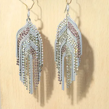 Wholesale Jewelry Fashion Korean Women Large Statement Long Drop Rhinestone Earrings korean earrings