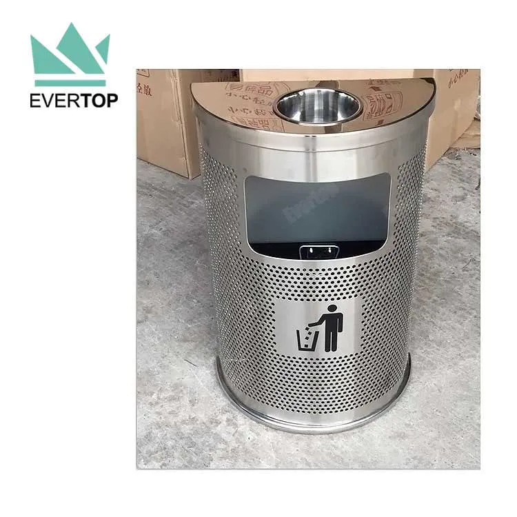 DB-55 Mesh Half Round Steel Trash Can Modern Trash Bin 4-Gal Garbage Bin Outdoor Half-round Perforated Holes Dustbin