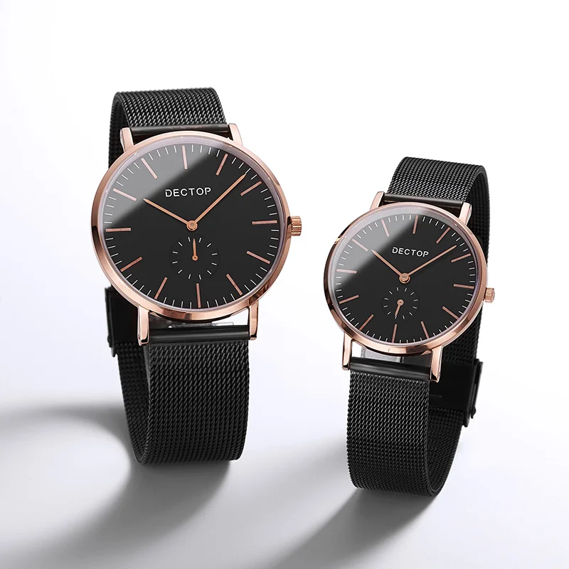 Couple Watches Stainless Steel Quartz Analog Lover's Mesh Band Numeral Men  Women Wristwatches
