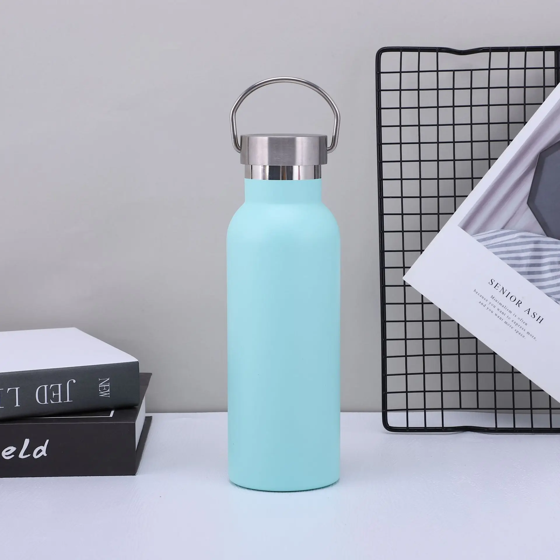 Custom Logo Portable Double Wall Vacuum Flask Stainless Steel Thermos Water Bottle with Handle