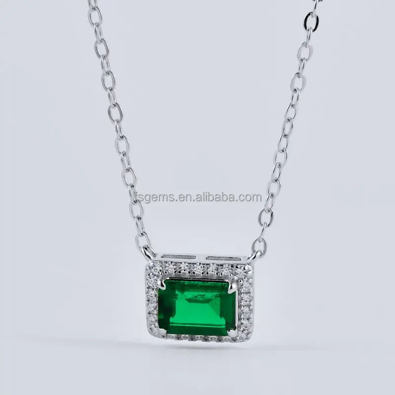 2021 Luxury Jewelry S925 Silver Emerald Pendant Lab Grown Emerald Stone  for WOMEN'S Pave Setting Gift Party