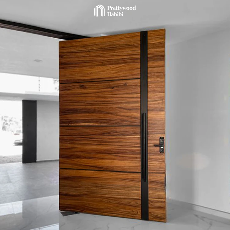 Prettywood Modern Villa Pivot Entry Door American Walnut Solid Wooden Waterproof Exterior Main Entrance Үйлердің алдыңғы есігі