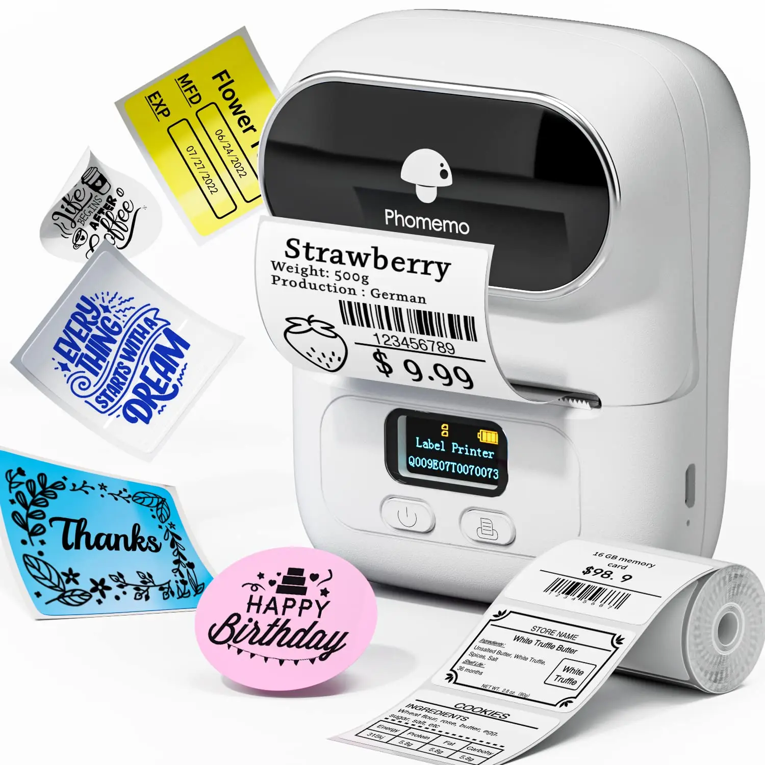 Phomemo M110 Label Printer Marcode for Shipping Labeling QR Code Clothing Mailing Sticker Printer for Phone PC Label Makers