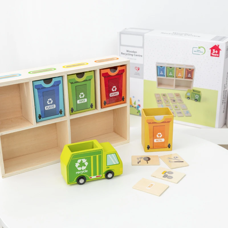 Деревянные контейнеры для сортировки натуральных материалов зеленый Мусоровоз центр переработки игрушек игровой набор с аксессуарами сокращает и повторно использует