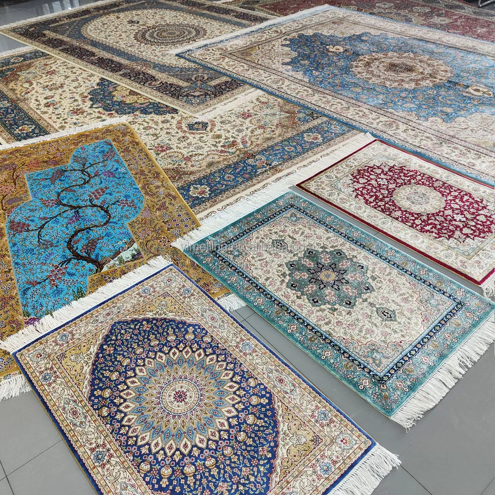 ペルシャ絨毯シルク伝統的なデザインのラグ 約60cm x 40cm新品です。 4x6インチの装飾的な青い伝統的なペルシャ絨毯、シルクカーペット