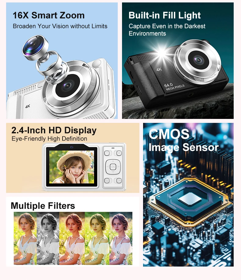 Mini Retro Vintage  Selfie Camera Digital Zoom Anti-Shake for Children's Travel CCD Sensor Element Economical