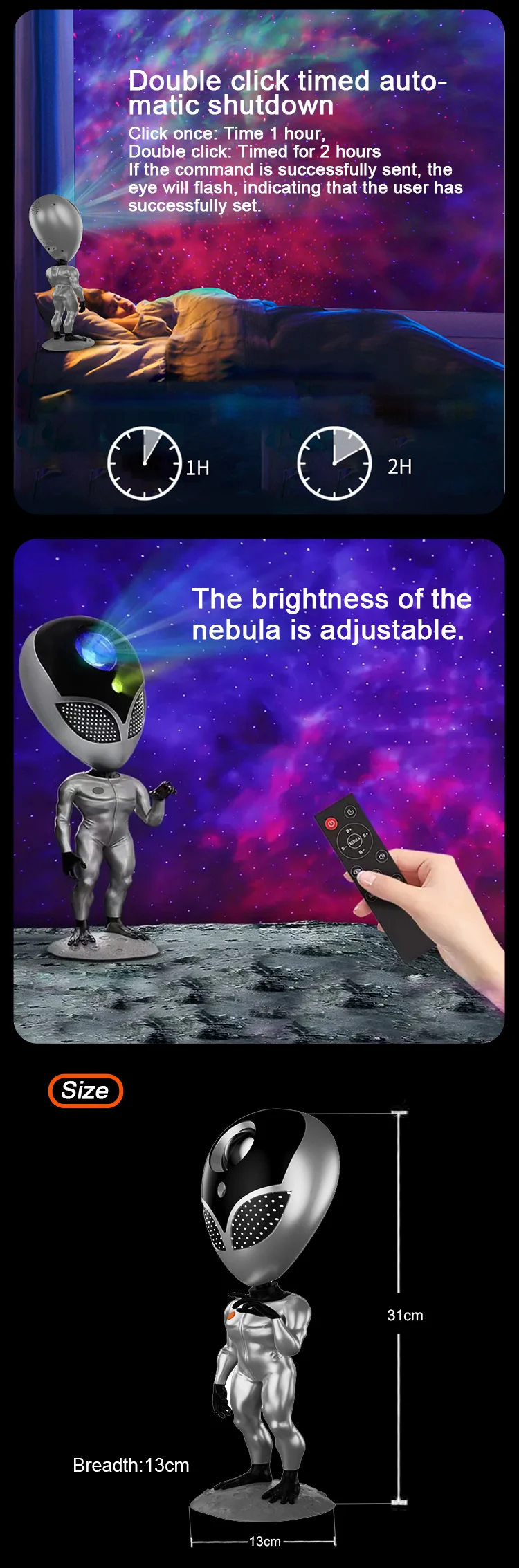 360 Degree Adjustable Designastronaut Night Light Nebula Galaxy Alien