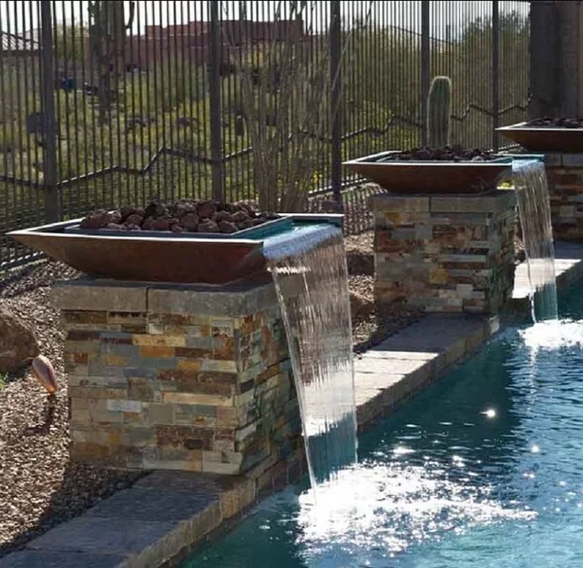 Corten Aço Fogo Tigela Fogo Cachoeira água Características Piscina