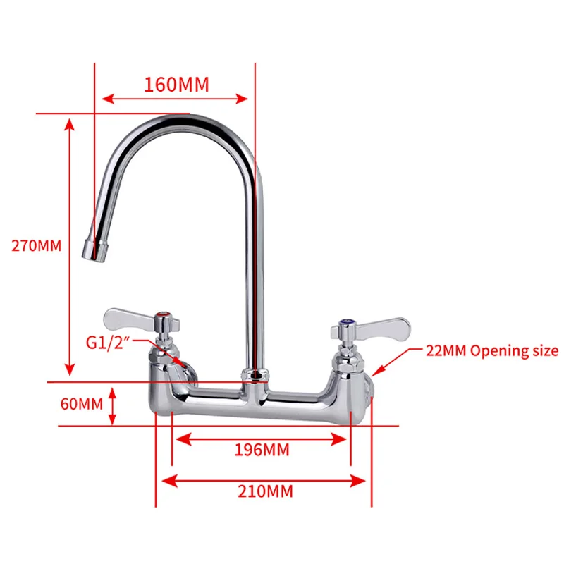 Commercial Kitchen Faucets Wall Mount 2 Holes Classic Kitchen Sink Mixer Tap Faucet With Brass Stainless Steel Kitchen Faucet details