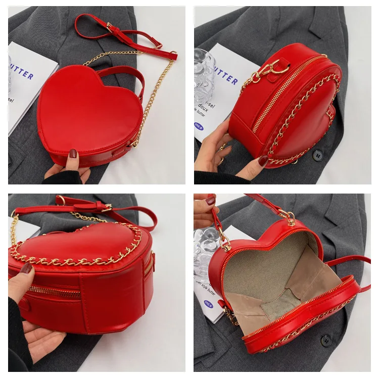 Women Chain Crossbody Shoulder Small Ladies Handbag Purses Gothic Style Purse Heart Shaped Bag