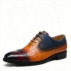 Luxury Customized Brown Black Leather Dress Shoes for Men Oxford Fashion Printed Design Height Increasing for Office Business