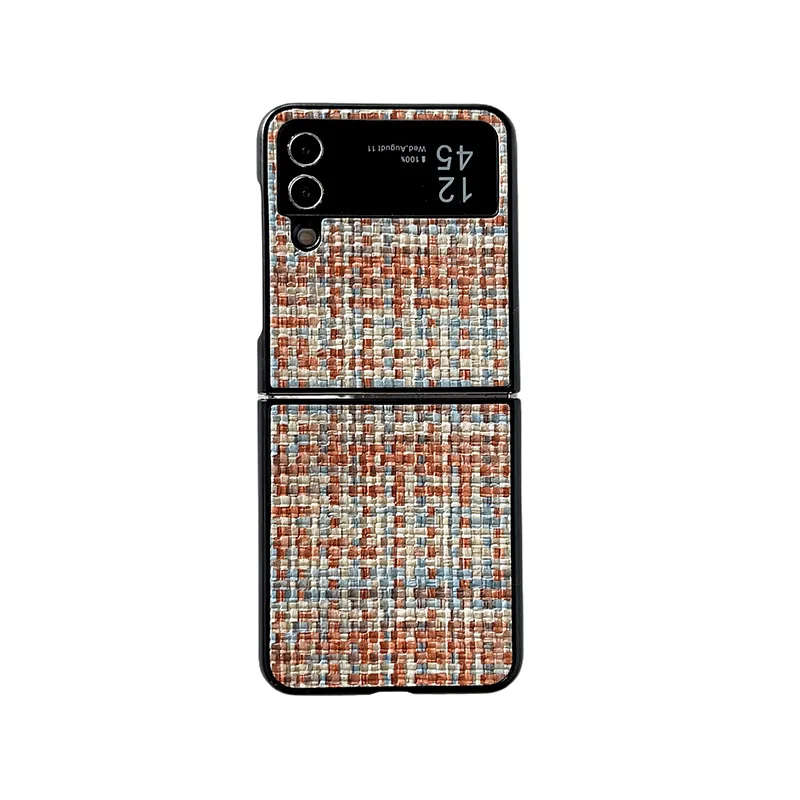 PC Flip Foldable Screen Weaved Texture Hard Minimalist Case For Samsung Z Flip 3 4 5 6 Fold 3 4 5 6 Ins Style Street Fashion