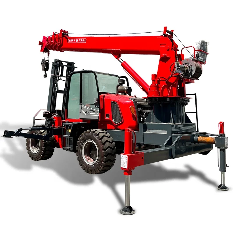 Multi Purpose Four-wheel Drive Off-road 5 Ton Hydraulic Forklift Lift Telescopic Boom Tail Crane