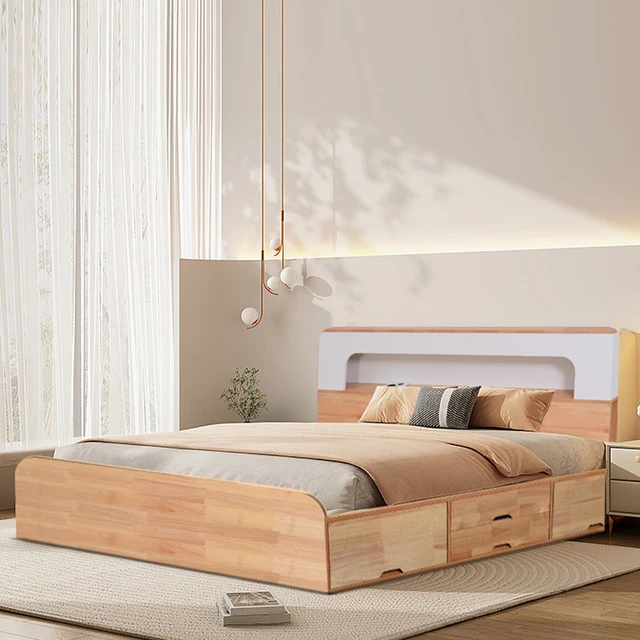Modern Bed Solid Wood Material King Size Residential Bed Home Bed Furniture
