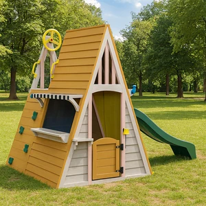 EDULAND Kids Outdoor Playground Equipment Triangle Montessori Wooden Castle Playhouse Slides Climbing Frame Amusing Recreation
