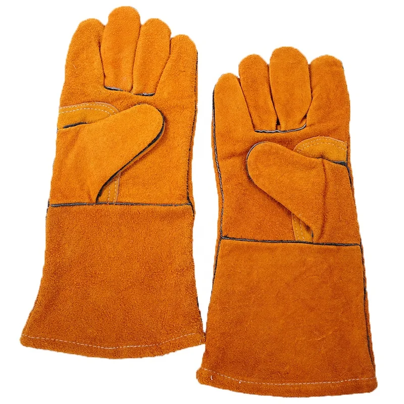 Leather Fireplace Gloves Luvas Heat Resistant for Mig,Tig  Welding,Stick,Forge,BBQ,Grill, Wood Stove,Fireproof Stitching Ce 2122