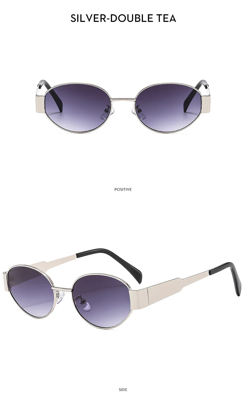 Nuevas gafas de sol de metal con marco ovalado, gafas de sol de alta calidad, logotipo personalizado, gafas de sol para exteriores para hombres y mujeres