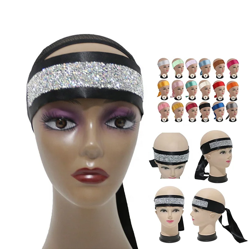 Индивидуальный фирменный логотип со стразами 6 см атласный край шарф головная повязка фронтальные повязки удлинители волос шелковая оберточная для