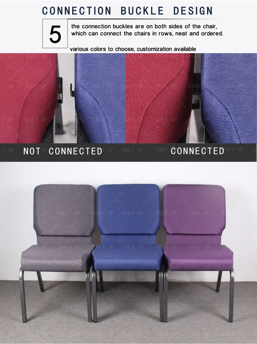 Upholstered Church Pray Chair With Armrests Metal Frame Theater Chair With Customization Logo Padded Auditorium Chair