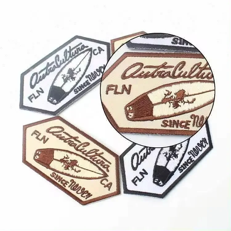 Embroidered Border Custom Gold Metallic Brand Name Logo 100% Embroidery Arm Patches for Uniforms