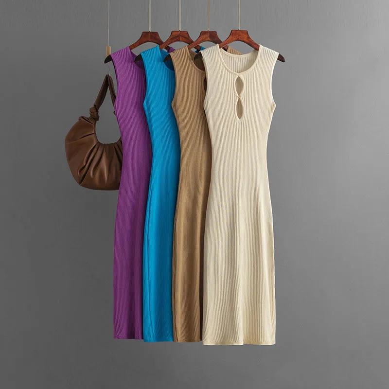 Women'S New Summer Sexy Skeleton Knit Sleeveless Round Neck Slim Dress Women