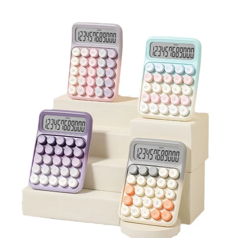 Macaroon Color Cute Desktop Calculator With Mechanical Buttons PS Material Battery Power Source for Office Use
