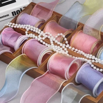 Custom Colorful Fishtail Yarn Ribbon DIY Material Wedding Ribbon Wave Edge Yarn Lace Accessories Ribbon with Rolled Edges