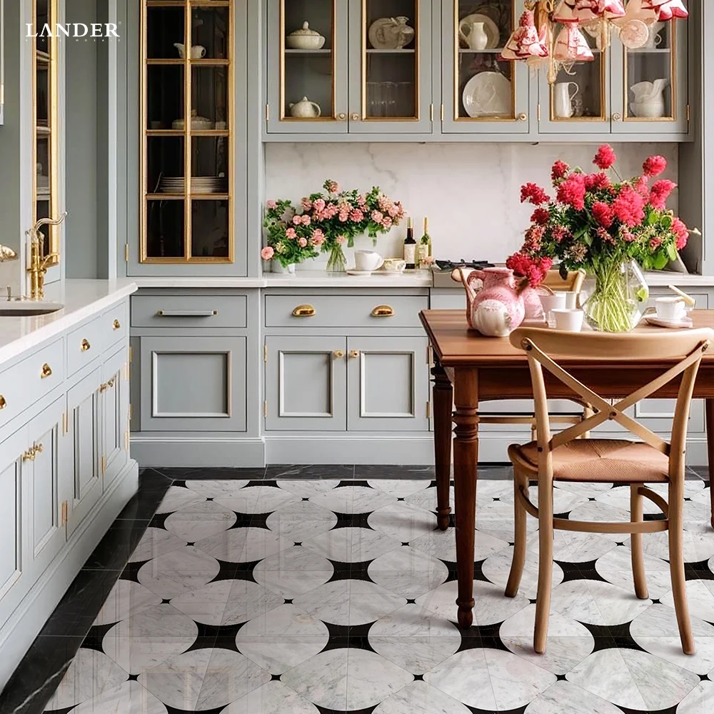 Lander Stone Luxury Waterjet Marble Mosaic Tile Parquet Design Hotel Room Home Commercial Use for Floor Stone Mosaic Tile