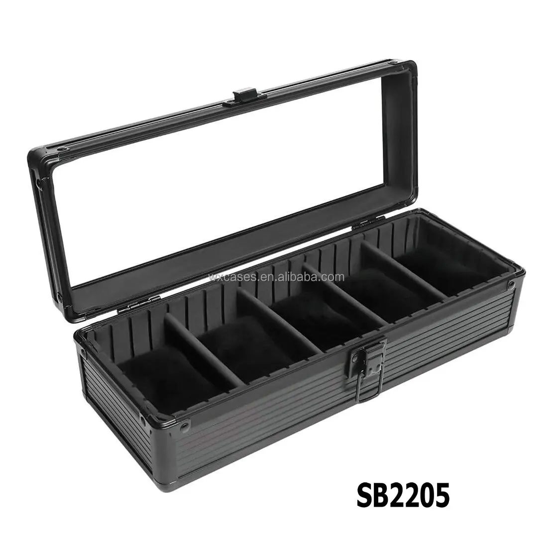 5 Grids Luxury Black Aluminum Watch Boxes Watch Case Watch Display Case