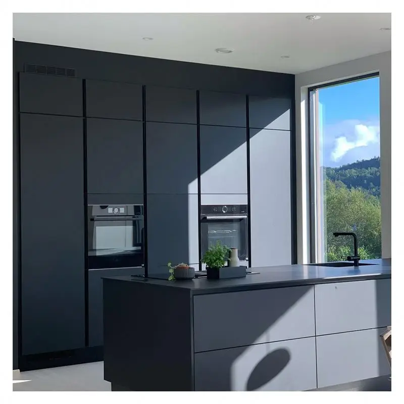 Deluxe Modern Hotel Household Grey Paint Composite Kitchen Cabinet