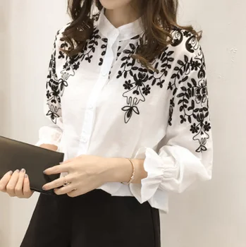 Z90981B Summer latest popular causal designs Flower embroidered large blouse with beads for sexy ladies