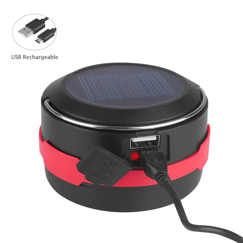 Solar Powered LED  Flashlight USB Chargeable Collapsible Emergency Camping Lantern for Outdoor Night Hiking