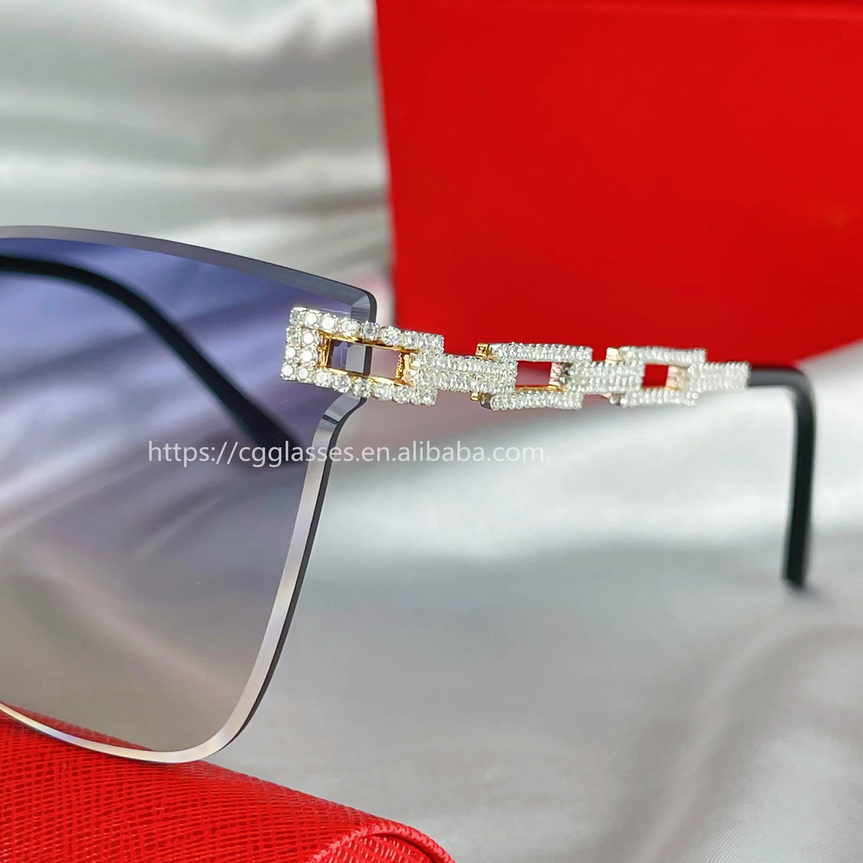 2022 Fashion Brand Design Vintage Rimless Rhinestone Sunglasses Women Men Retro Cutting Lens