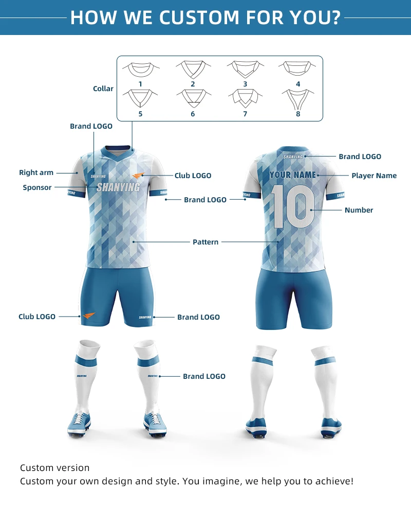 Club sky blue football jersey customized High quality football